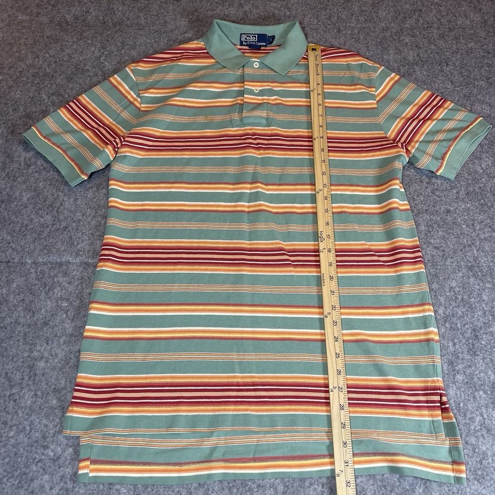 VTG Polo Ralph Lauren Striped Shirt Mens XL Green Orange Sunset Cotton Slit Hem - Picture 6 of 7